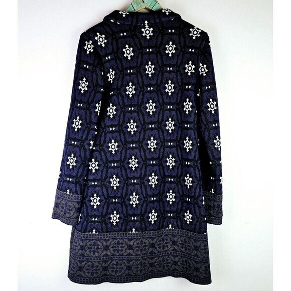 Twin-Set Simona Barbieri Royal Blue Geometric Snowflakes 100% Italian Wool Coat - Picture 2 of 12